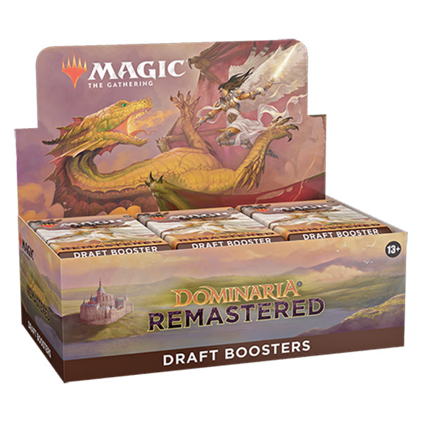MTG Dominaria Remastered Draft Booster Box by Wizards of the Coast, featuring colorful booster boxes for Magic: The Gathering.