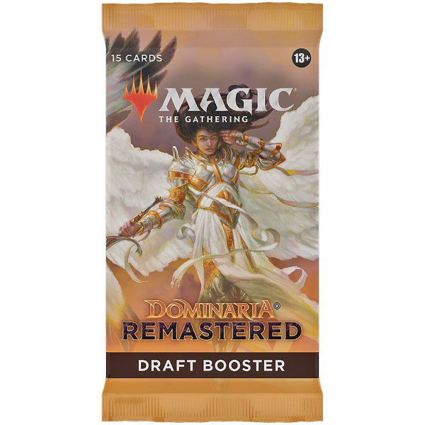 MTG Dominaria Remastered Draft Booster Pack by Wizards of the Coast showing colorful booster pack with fantasy artwork.