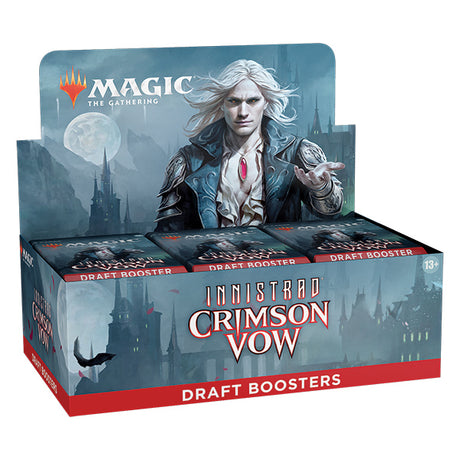 MTG Innistrad Crimson Vow Draft Booster Box by Wizards of the Coast, featuring colorful Magic: The Gathering card packaging.