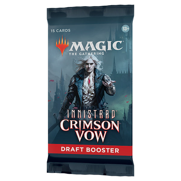 Magic: The Gathering Innistrad Crimson Vow Draft Booster Pack by Wizards of the Coast, featuring colorful fantasy artwork.