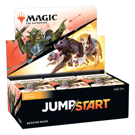 MTG Jumpstart Booster Box by Wizards of the Coast featuring colorful card packs in vibrant packaging.