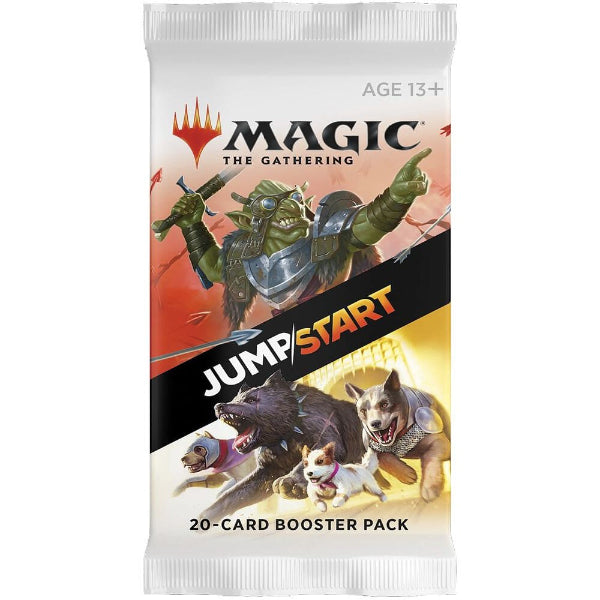 Magic: The Gathering Jumpstart Booster Pack by Wizards of the Coast featuring colorful card illustrations and booster packaging.