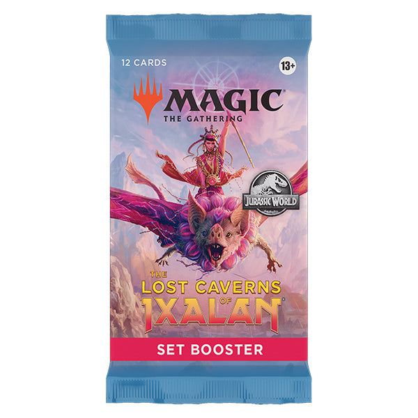Wizards of the Coast Magic: The Gathering Lost Caverns of Ixalan set booster pack with colorful card illustrations and packaging.