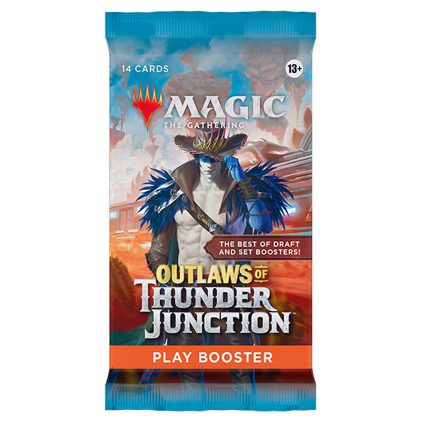 Magic: The Gathering Outlaws of Thunder Junction booster pack by Wizards of the Coast, featuring colorful artwork on the card pack.