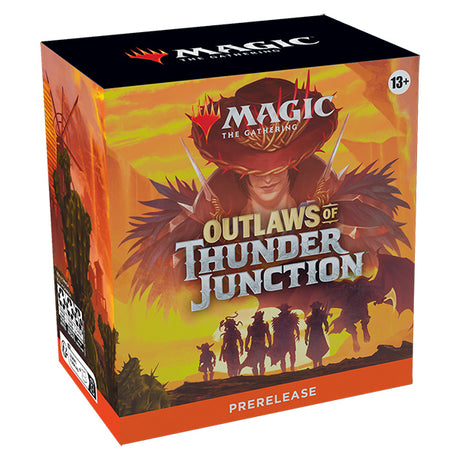 MTG Outlaws of Thunder Junction Prerelease Pack by Wizards of the Coast featuring cards and packaging for the Magic: The Gathering set.