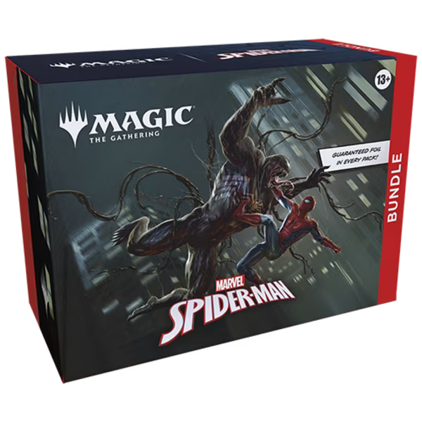 Magic: The Gathering Spider-Man Bundle featuring Marvel-themed cards and accessories from Wizards of the Coast.