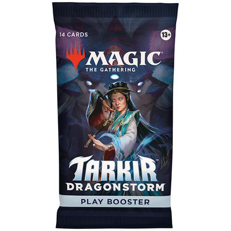 MTG Tarkir Dragonstorm booster pack by Wizards of the Coast featuring colorful Magic: The Gathering card artwork.