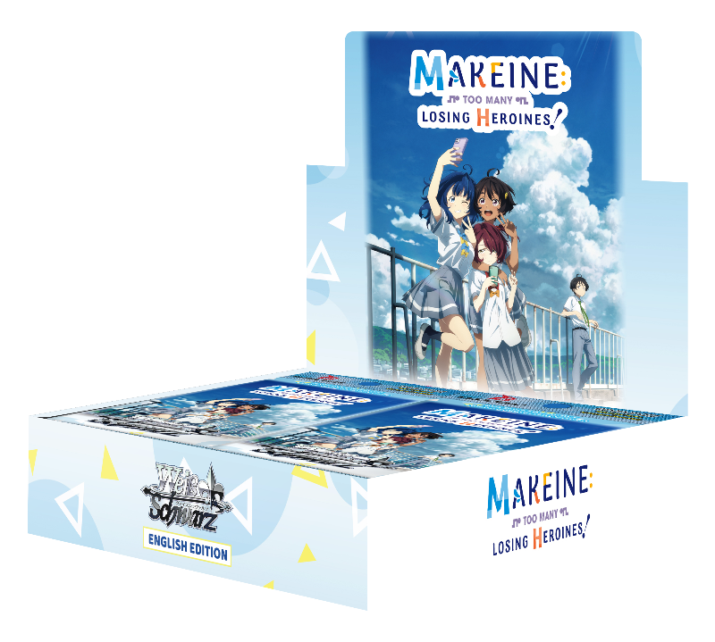 Makeine Too Many Losing Heroines! Booster Box for Weiss Schwarz by BushiRoad, featuring colorful card art from the collectible game.