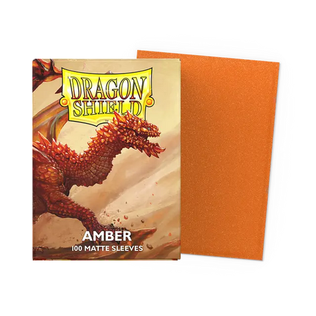 Dragon Shield Matte Amber Standard Sleeves for cards, featuring a matte amber finish and standard size, ideal for protecting collectible cards.