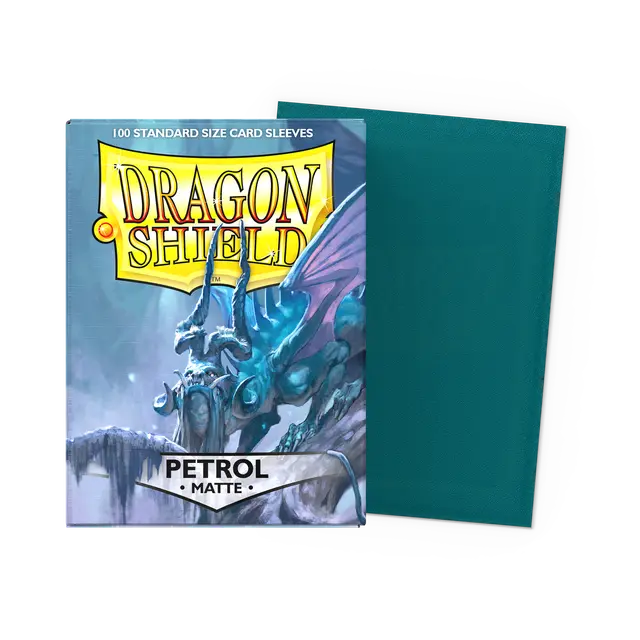 Dragon Shield matte petrol standard card sleeves, durable protective gaming sleeves for card collectors and players.
