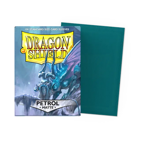 Dragon Shield matte petrol standard card sleeves, durable protective gaming sleeves for card collectors and players.