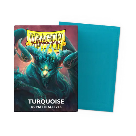 Dragon Shield matte turquoise standard card sleeves, protective deck sleeves for trading cards, made by Dragon Shield.