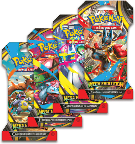 Pokemon Mega Evolution Sleeved Booster Pack from Pokémon TCG featuring colorful booster pack with Pokémon branding and artwork.