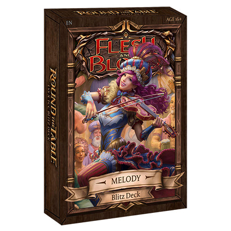Melody Blitz deck from Flesh and Blood: Round the Table TCC x LSS collectible trading card collection featuring vibrant card artwork.
