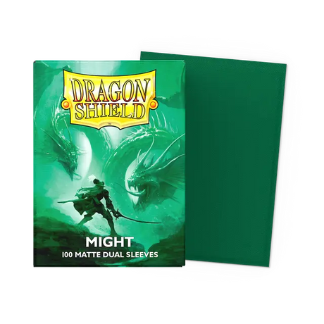 Dragon Shield Might Dual Matte Standard Card Sleeves, transparent matte finish, designed to protect trading cards.
