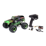 Losi 1/18 Mini LMT Grave Digger 2S 4x4 RTR brushed monster truck displaying detailed Grave Digger design and rugged tires.