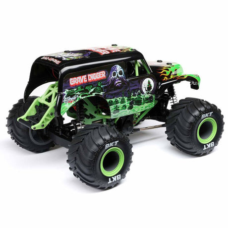 Losi 1/18 Mini LMT Grave Digger 2S 4x4 RTR brushed monster truck with detailed Grave Digger design and off-road tires