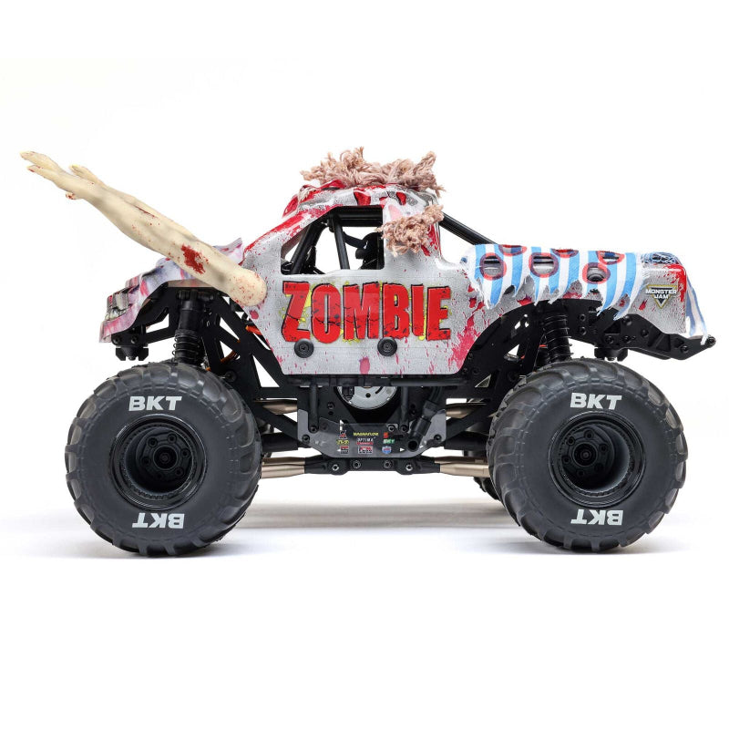Losi 1/18 Mini LMT Zombie 2S 4x4 RTR brushed monster truck with rugged tires and detailed zombie-themed body.