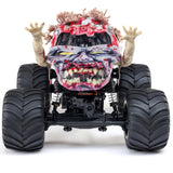 Losi 1/18 Mini LMT Zombie 2S 4x4 brushed monster truck, showing rugged design and detailed body in a dynamic angle.