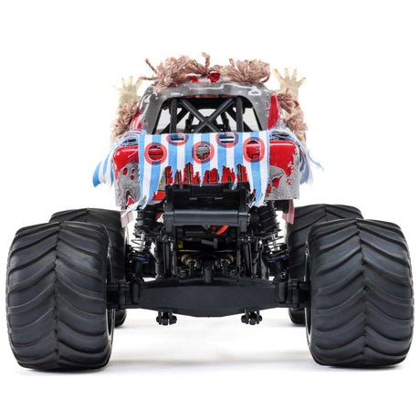 Losi 1/18 Mini LMT Zombie 2S 4x4 brushed monster truck, showing its rugged off-road design and detailed body.