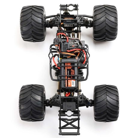 Losi 1/18 Mini LMT Zombie 2S 4x4 RTR brushed monster truck with rugged tires and detailed zombie-themed body design.