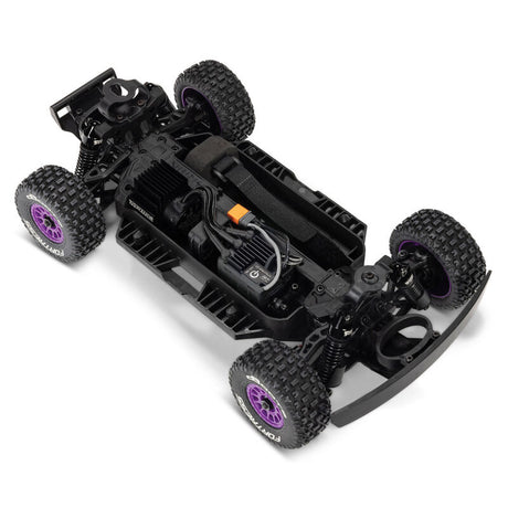 ARRMA Mojave GROM 223S DSC 4x4 RTR brushless desert truck with rugged tires and sleek desert-themed body design.