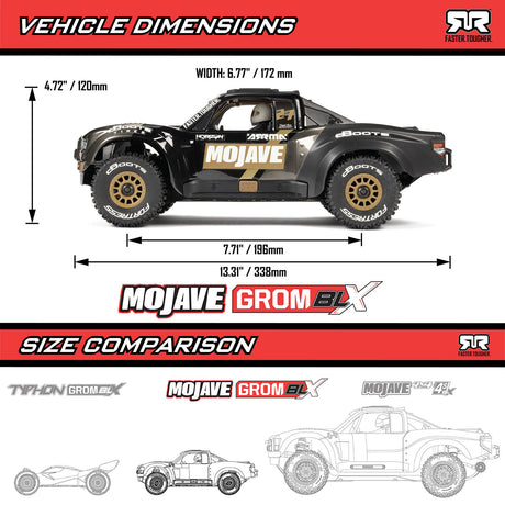 ARRMA 1/16 Mojave GROM 223S DSC 4X4 RTR desert truck in black with brushless motor and off-road tires.