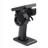 Flysky Noble NB4+ RC transmitter with FGr4B receiver, featuring a sleek black design and multiple control switches.