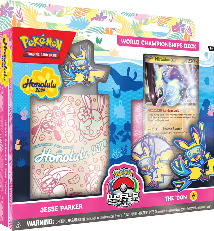 Pokémon TCG 2024 World Championships Deck featuring vibrant Pokémon cards and themed packaging for collectors and players.