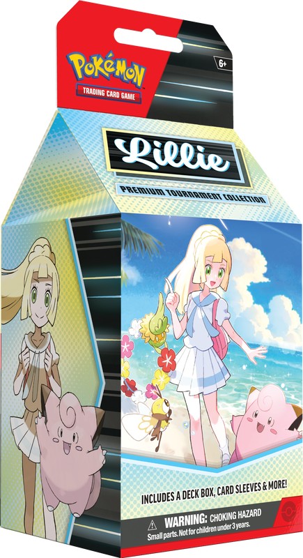 Pokémon TCG Lillie Premium Tournament Collection box featuring Pokémon Lillie character and tournament-themed accessories.
