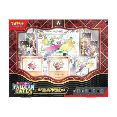 Pokémon Paldean Fates ex Premium Collection box featuring Pokémon TCG cards and artwork from the Pokémon brand.