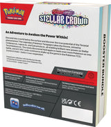 Pokemon TCG Stellar Crown Booster Bundle featuring colorful booster packs and cards from the Pokemon Stellar Crown series.
