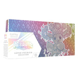 Pokemon Prismatic Evolutions Super-Premium Collection box featuring Pokémon TCG cards and artwork, includes collectible cards and accessories.