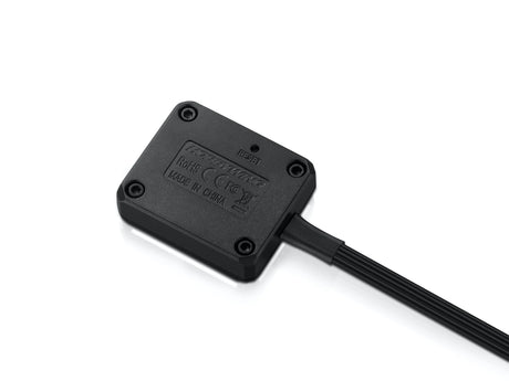 Hobbywing RC car OTA programmer device showing front and back views for remote control programming.