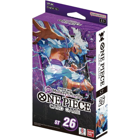 Bandai One Piece TCG purple and black Monkey D. Luffy card featuring his image in a dynamic pose.