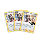 Pokemon Marnie Premium Tournament Collection box with Pokémon TCG cards, featuring Marnie character and game accessories.