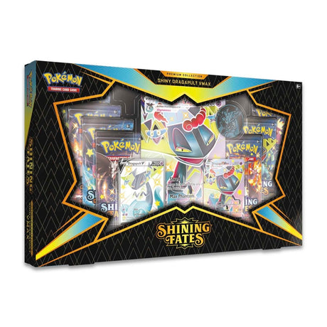 Pokemon Shining Fates Premium Collection featuring collectible cards, Pokémon figures, and packaging display.