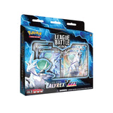Pokémon TCG Ice Rider Calyrex VMAX League Battle Deck featuring Ice Rider Calyrex VMAX card and game accessories.