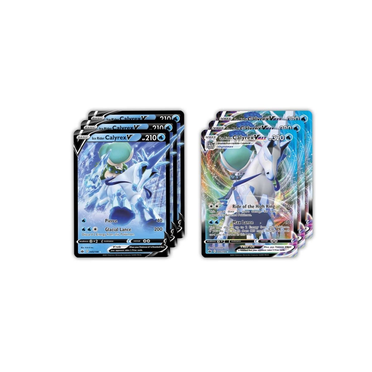 Pokémon TCG Ice Rider Calyrex VMAX League Battle Deck with Pokémon and cards displayed.