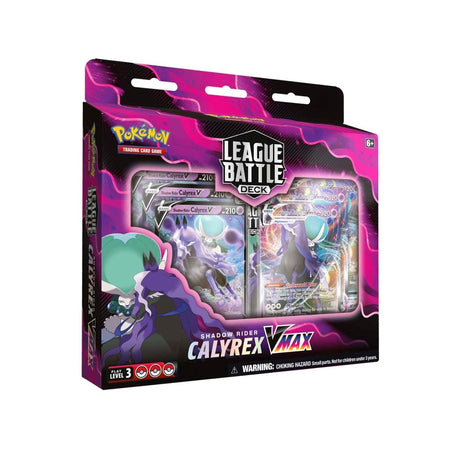 Pokemon Shadow Rider Calyrex VMAX League Battle Deck featuring Pokémon TCG cards and booster packs for strategic gameplay.