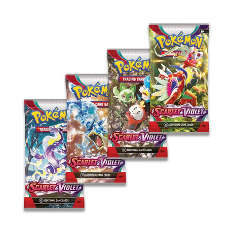 Pokemon Scarlet & Violet Booster Pack featuring colorful booster cards from the Pokemon trading card game.