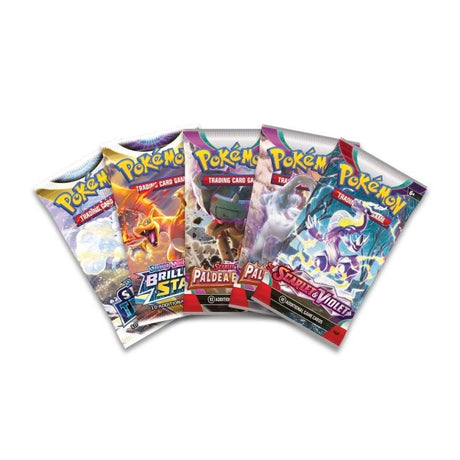 Pokemon Paldea Legends Tin featuring collectible Pokemon cards, with colorful artwork and character illustrations inside.