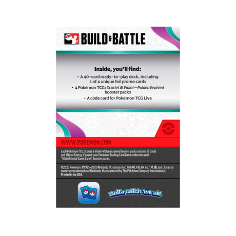 Pokemon Paldea Evolved Build & Battle Box with booster packs, cards, and accessories for trading card game enthusiasts.