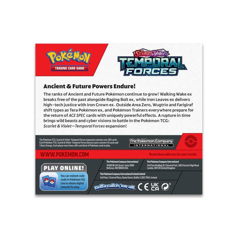 Pokemon Temporal Forces booster box with multiple booster packs featuring colorful Pokémon card artwork.