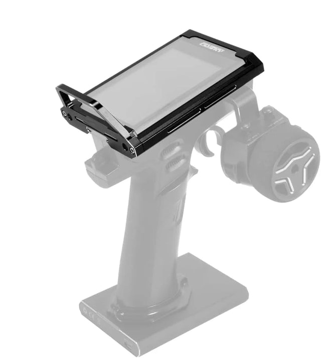Black aluminum frame protector for Flysky NB4 radio, designed for RC car upgrades by Powerhobby.