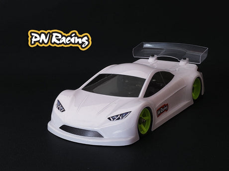PN Racing 1/28 ZLB Lexan body for RC cars, transparent lightweight racing shell with detailed design features.
