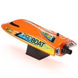 Proboat Jet Jam V2 12-inch self-righting pool racing boat with brushed motor, ready-to-run design, and sleek blue and white finish.