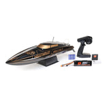 Proboat Heatwave Recoil 2 V2 26-inch self-righting boat with bright yellow and black color scheme on water