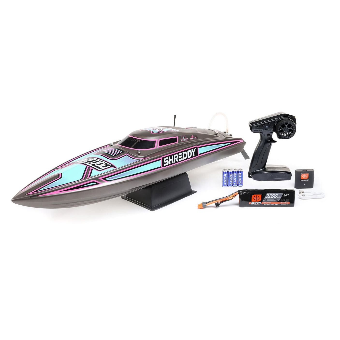 Proboat Heatwave Recoil 2 V2 26-inch self-righting remote control boat on water with sleek design and vibrant colors