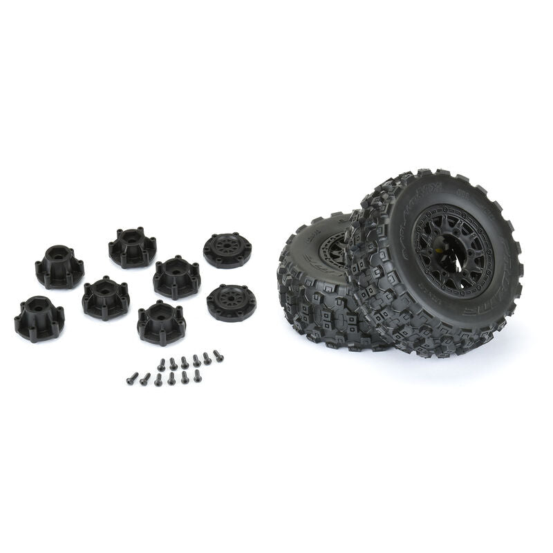Proline Badlands MX SC M2 tire for Raid Slash 2WD/4WD RC trucks, showing tread pattern and sidewall details.